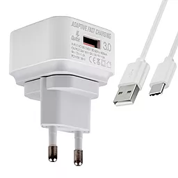 Мережевий зарядний пристрій EMY MY-A302Q USB QC3.0 18W + USB-C Cable White