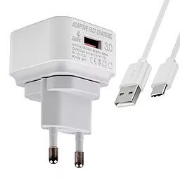 Сетевое зарядное устройство EMY MY-A302Q 18w QC3.0 home charger + USB-C cable white (MY-A302Q-C) - фото Сетевое зарядное устройство EMY MY-A302Q 18w QC3.0 home charger + USB-C cable white (MY-A302Q-C)