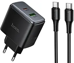 Мережевий зарядний пристрій Hoco C158A Upgrade 45w GaN PD/QC3.0 USB-C/USB-A fast charger + USB-C to USB-C cable Black - фото Мережевий зарядний пристрій Hoco C158A Upgrade 45w GaN PD/QC3.0 USB-C/USB-A fast charger + USB-C to USB-C cable Black