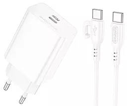 Мережевий зарядний пристрій Borofone BA21A Pro 20w PD USB-C ports charger + USB-C to USB-C cable white - фото Мережевий зарядний пристрій Borofone BA21A Pro 20w PD USB-C ports charger + USB-C to USB-C cable white