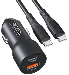 Автомобильное зарядное устройство Ridea RCC-47114 QPow Pro 47.5w PD USB-C/USB-A ports car charger + USB-C to USB-C cable black - фото Автомобильное зарядное устройство Ridea RCC-47114 QPow Pro 47.5w PD USB-C/USB-A ports car charger + USB-C to USB-C cable black