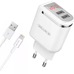 Сетевое зарядное устройство Jellico WJ-C80 LED 2.4a 2xUSB-A + Lightning cable white - фото Сетевое зарядное устройство Jellico WJ-C80 LED 2.4a 2xUSB-A + Lightning cable white