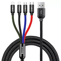 Универсальный кабель Baseus Fast 4-in-1 USB-A to Type-C/Lightning/Lightning/micro USB 18w 3.5a 1.2м сable Black (CA1T4-A01) - фото Универсальный кабель Baseus Fast 4-in-1 USB-A to Type-C/Lightning/Lightning/micro USB 18w 3.5a 1.2м сable Black (CA1T4-A01)
