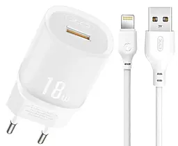 Мережевий зарядний пристрій XO 157 18w QC3.0 USB-A home charger + Lightning cable white - фото Мережевий зарядний пристрій XO 157 18w QC3.0 USB-A home charger + Lightning cable white