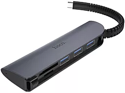 Мультипортовый USB Type-C хаб (концентратор) Hoco HB17 Type-C - 3xUSB 3.0, SD, TF Metal Grey