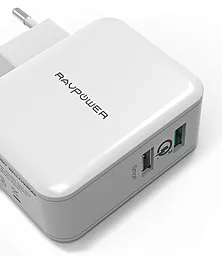 Мережевий зарядний пристрій з швидкою зарядкою RavPower 30W Dual USB Charger with Quick Charge 3.0 White (RP-PC006 / RP-PC006WH) - мініатюра 2