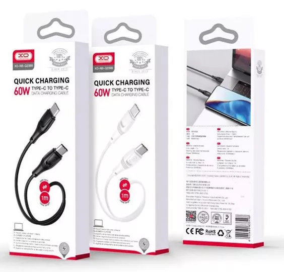 Кабель XO NB-Q239B USB Type-C - Type-C 60w 3a 1м PD cable White - фото 2