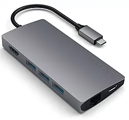Мультипортовый USB Type-C хаб (концентратор) Satechi 4К USB-C -> HDMI/USB 3.0/Type-C/Ethernet/Card Reader Space Gray (ST-TCMA2M)