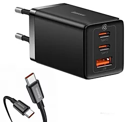 Сетевое зарядное устройство Baseus GaN5 Pro Fast Charger 65W 2xUSB-C+A + USB-C-C Cable Black (CCGP120201)