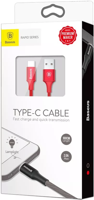 Кабель Baseus Rapid Series USB-A - Type-C 10w 1м cable Red (CATSU-B09) - фото 6