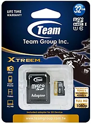 Карта памяти Team microSDHC 32 GB Xtreem Class 10 UHS-I U1 + SD-адаптер (TUSDH32GU9003)