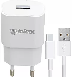 Сетевое зарядное устройство Inkax Travel charger + Type-C cable 1 USB 2.1A White (CD-27)