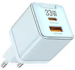 Сетевое зарядное устройство Jellico EU55 33w GaN PD USB-C/USB-A ports charger + USB-C to Lightning cable blue - фото Сетевое зарядное устройство Jellico EU55 33w GaN PD USB-C/USB-A ports charger + USB-C to Lightning cable blue