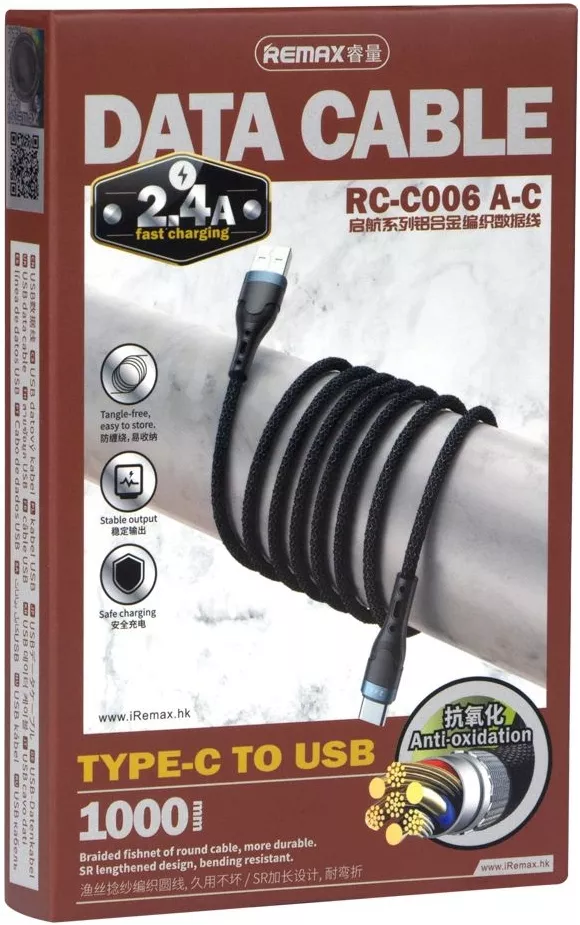 Кабель Remax USB-A - Type-C 12w 2.4a 1м cable Black (RC-C006a) - фото 2