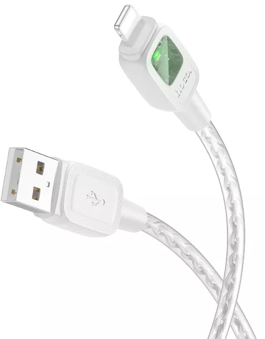 Кабель Hoco U124 Stone silicone intelligent power-off USB-A - Lightning 12w 2.4a 1.2м cable silver - фото 2