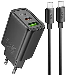 Сетевое зарядное устройство Hoco N63 Gentle 30w PD/QC USB-C/USB-A ports charger + USB-C to USB-C cable black - фото Сетевое зарядное устройство Hoco N63 Gentle 30w PD/QC USB-C/USB-A ports charger + USB-C to USB-C cable black