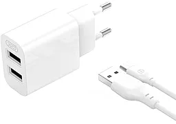 Сетевое зарядное устройство XO L109 2.4a 2xUSB-A ports home charger + micro USB cable white