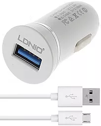 Автомобільний зарядний пристрій LDNio Car Charger 2.1A + Micro USB Cable White-silver (DL-C12)