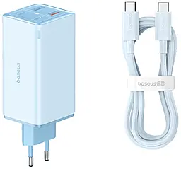Сетевое зарядное устройство Baseus GaN6 Pro 100w PD 2xUBS-C/USB-A ports charger + USB-C to USB-C cable sky blue (P10162705312-00) - фото Сетевое зарядное устройство Baseus GaN6 Pro 100w PD 2xUBS-C/USB-A ports charger + USB-C to USB-C cable sky blue (P10162705312-00)