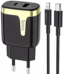Сетевое зарядное устройство с быстрой зарядкой Hoco C79A 18w PD USB-C/USB-A ports charger + USB-C to Lightning cable black