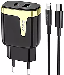 Сетевое зарядное устройство с быстрой зарядкой Hoco C79A 18w PD USB-C/USB-A ports charger + USB-C to Lightning cable black - фото Сетевое зарядное устройство с быстрой зарядкой Hoco C79A 18w PD USB-C/USB-A ports charger + USB-C to Lightning cable black