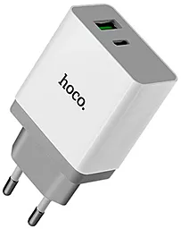 Сетевое зарядное устройство с быстрой зарядкой Hoco C24A 18w QC3.0 USB-C/USB-A ports charger white