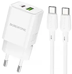 Мережевий зарядний пристрій Borofone BN14 Royal 30w GaN PD USB-C/USB-A ports charger + USB-C to USB-C cable white - фото Мережевий зарядний пристрій Borofone BN14 Royal 30w GaN PD USB-C/USB-A ports charger + USB-C to USB-C cable white