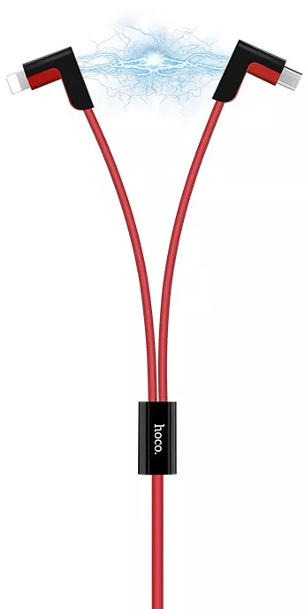 Універсальний кабель Hoco X12 L-shape Magnetic Absorption 2-in-1 USB-A to Lightning/micro USB 12w 2.4a 1.2м cable Red - фото 2