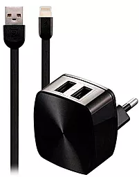 Сетевое зарядное устройство Remax RP-U215i 2.4a 2xUSB-A ports home charger + Lightning cable Black (RP-U215i)