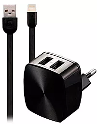 Сетевое зарядное устройство Remax RP-U215i 2.4a 2xUSB-A ports home charger + Lightning cable Black (RP-U215i) - фото Сетевое зарядное устройство Remax RP-U215i 2.4a 2xUSB-A ports home charger + Lightning cable Black (RP-U215i)
