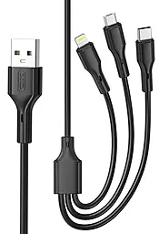 Універсальний кабель XO 3-in-1 USB-A to Type-C/Lightning/micro USB 12w 2.4a 1м cable Black (CB-23U3-BK)