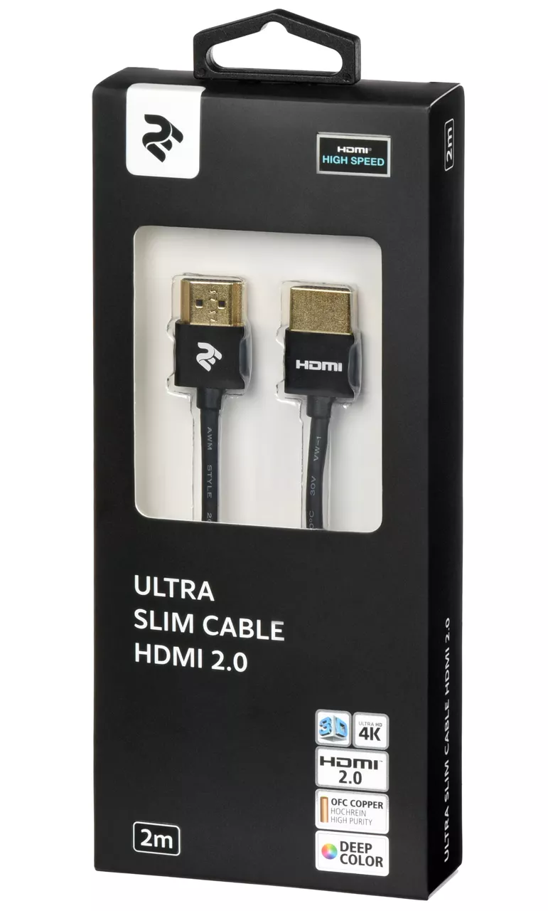 Видеокабель HDMI 2.0 Gen2 Ultra Slim 2m (2E-W9668BL-2M) Черный 2E - фото 3