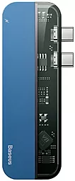 Мультипортовый USB Type-C хаб Baseus Transparent Series Dual USB-C Multifunctional Adapter Blue (CAHUB-TS03) - фото Мультипортовый USB Type-C хаб Baseus Transparent Series Dual USB-C Multifunctional Adapter Blue (CAHUB-TS03)