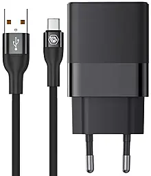 Сетевое зарядное устройство 4U 18w USB-A QC3.0 charger + USB-A - Type-C 15w 3a 1м cable  black