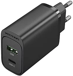 Сетевое зарядное устройство Vention FBIB0-EU 38w PD/Qc USB-C/USB-A ports fast charger black - фото Сетевое зарядное устройство Vention FBIB0-EU 38w PD/Qc USB-C/USB-A ports fast charger black