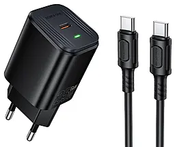 Сетевое зарядное устройство Borofone BAS84A Star 25w GaN PD/QC3.0 USB-C fast charger + USB-C to USB-C cable Black - фото Сетевое зарядное устройство Borofone BAS84A Star 25w GaN PD/QC3.0 USB-C fast charger + USB-C to USB-C cable Black