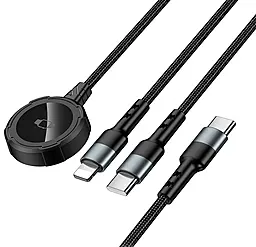 Универсальный USB кабель Hoco CW64 3-in-1 Type-C to iWatch/Lightning/Type-C 15w 3a 1.2м cable Black - фото Универсальный USB кабель Hoco CW64 3-in-1 Type-C to iWatch/Lightning/Type-C 15w 3a 1.2м cable Black