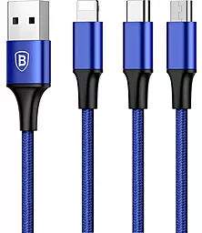 Универсальный кабель Baseus Rapid Series 3-in-1 USB-A to Type-C/Lightning/micro USB 15w 3a 1.2м сable Blue (CAMLT-SU13) - фото Универсальный кабель Baseus Rapid Series 3-in-1 USB-A to Type-C/Lightning/micro USB 15w 3a 1.2м сable Blue (CAMLT-SU13)