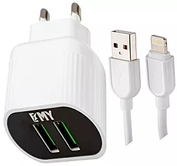 Мережевий зарядний пристрій EMY MY-A202 2USB 12W 2.4A + Lightning Cable White