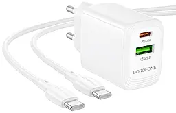Сетевое зарядное устройство Borofone BN27 20w PD USB/USB-A ports charger + USB-C to USB-C cable white - фото Сетевое зарядное устройство Borofone BN27 20w PD USB/USB-A ports charger + USB-C to USB-C cable white