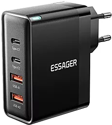 Сетевое зарядное устройство Essager 100w GaN PD 2xUSB-C/2xUSB-A ports fast charger black (ECT2CA-QYB01-Z)