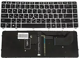 Клавиатура для ноутбука HP EliteBook 840 G3 с подсветкой клавиш, silver frame с джойстиком Original Black