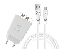 Сетевое зарядное устройство WUW T55 15.5w 2xUSB-A ports charger + microUSB cable White - фото Сетевое зарядное устройство WUW T55 15.5w 2xUSB-A ports charger + microUSB cable White