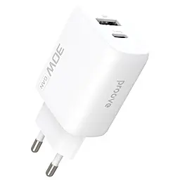 Сетевое зарядное устройство Proove Silicone Power 2 30w GaN PD USB-C/USB-A ports fast charger white (WCSP23110002) - фото Сетевое зарядное устройство Proove Silicone Power 2 30w GaN PD USB-C/USB-A ports fast charger white (WCSP23110002)