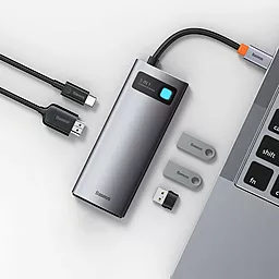Мультипортовый USB Type-C хаб Baseus Metal Gleam Series 5-in-1 gray (CAHUB-CX) - миниатюра 4