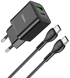 Сетевое зарядное устройство Hoco N28 20w PD USB-C/USB-A ports charger + USB-C to USB-C cable black
