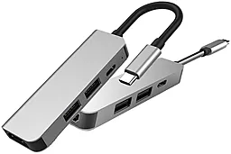 Мультипортовый USB Type-C хаб Veggieg 4-in-1 silver (TC04) - фото Мультипортовый USB Type-C хаб Veggieg 4-in-1 silver (TC04)