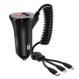 Автомобильное зарядное устройство XO CC36 15w car charger + 3-in-1 to USB-C/micro USB/Lightning cable black - фото Автомобильное зарядное устройство XO CC36 15w car charger + 3-in-1 to USB-C/micro USB/Lightning cable black