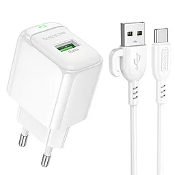 Мережевий зарядний пристрій Borofone BAS42A 18w QC USB-A fast charger + USB-C cable white - фото Мережевий зарядний пристрій Borofone BAS42A 18w QC USB-A fast charger + USB-C cable white