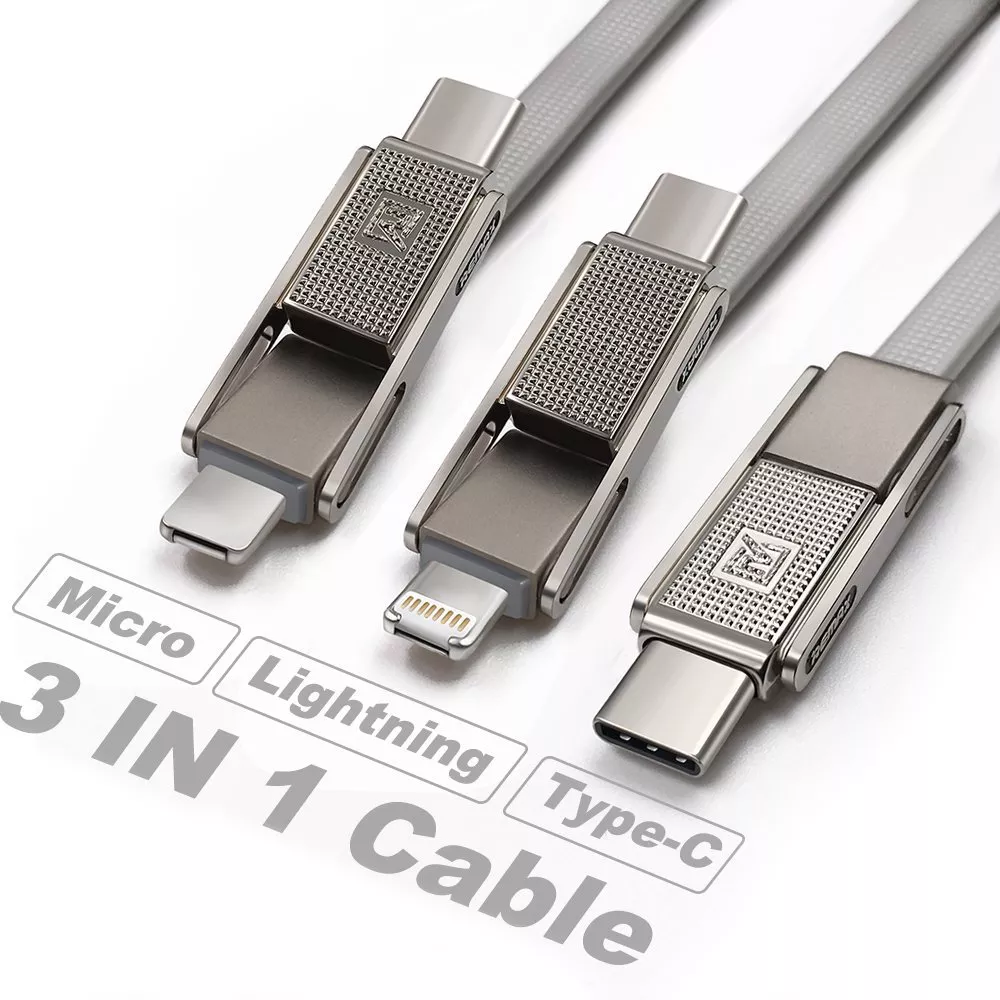 Универсальный кабель Remax RC-070th Gplex 3-in-1 USB-A to Type-C/Lightning/micro USB 12w 2.4a 1м cable Silver - фото 4
